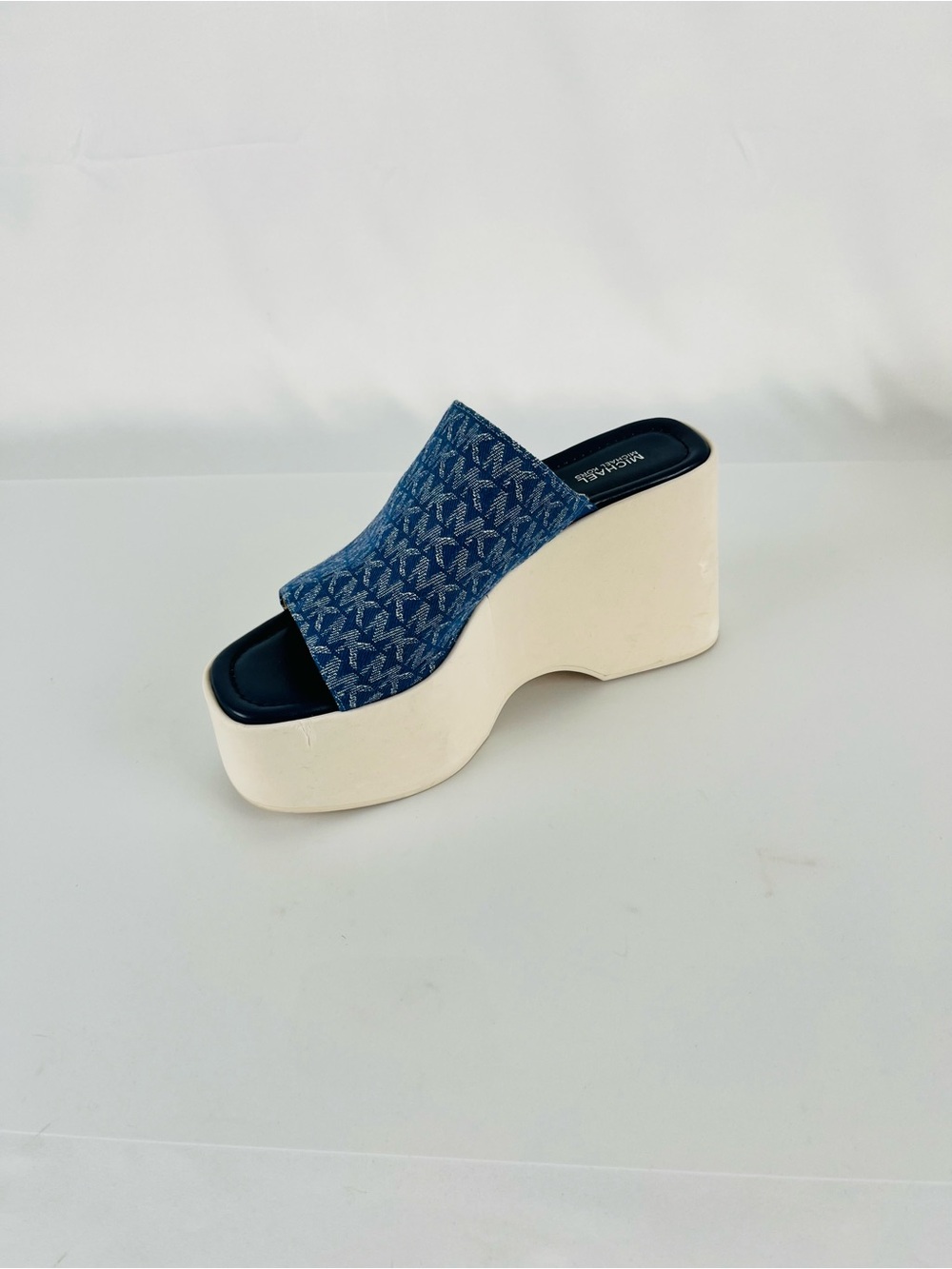 MICHAEL Michael Kors Dabney Chunky Platform Slide Sandals Denim Monogram Size 10 - Picture 2 of 16